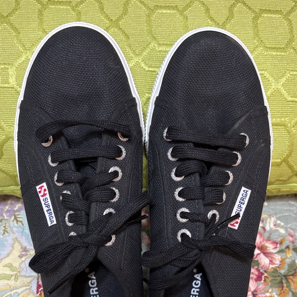 NWT Superga Black Canvas Platform Sneakers with White Sole - Picture 4 of 11